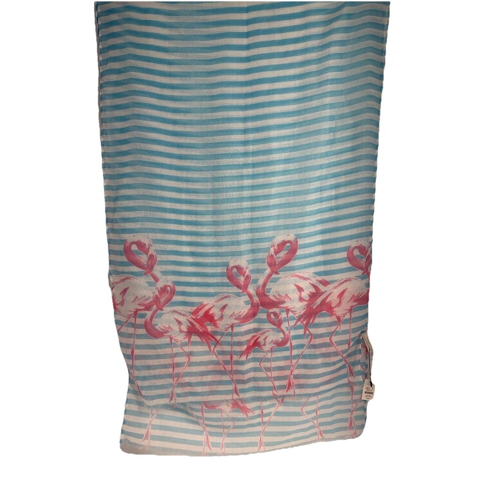 Talbots Flamingo Scarf Blue Stripe Sarong Style Beach Cover Up Wrap 72x19 NWT